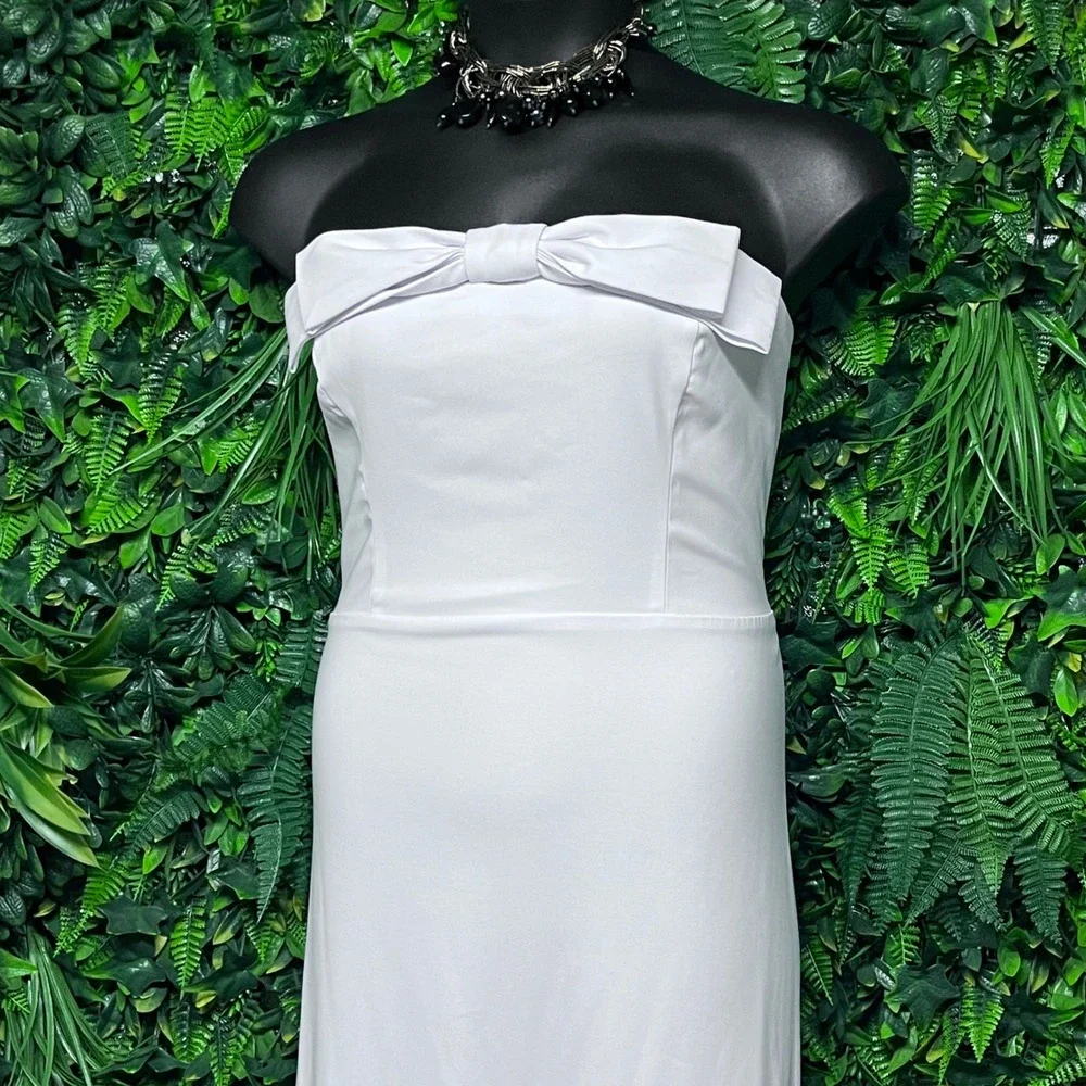 Abercrombie & Fitch Dress XLT White Strapless Bow Maxi Tall 4001